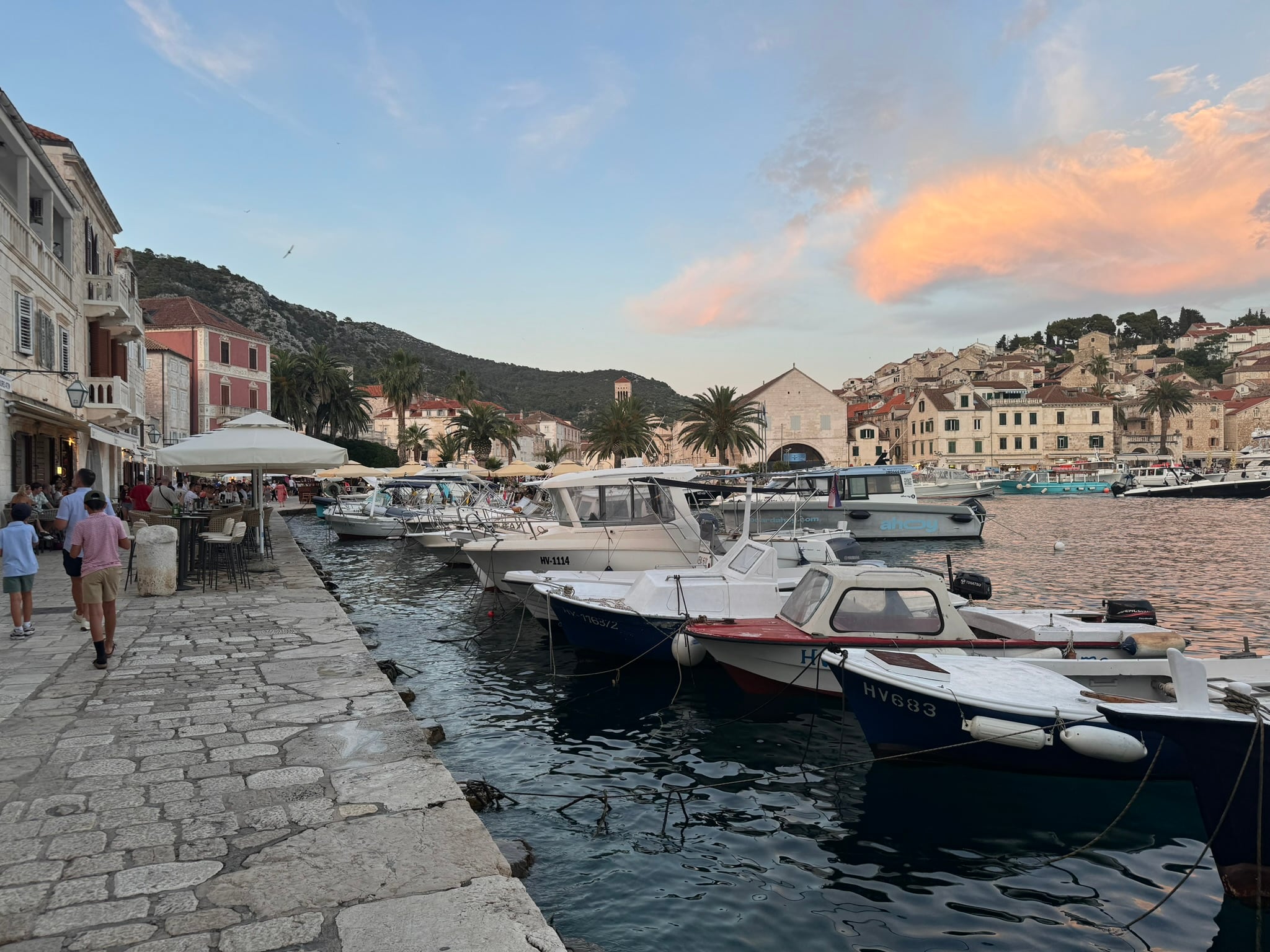 Golden hour over a harbor town on the Dalmatian coast