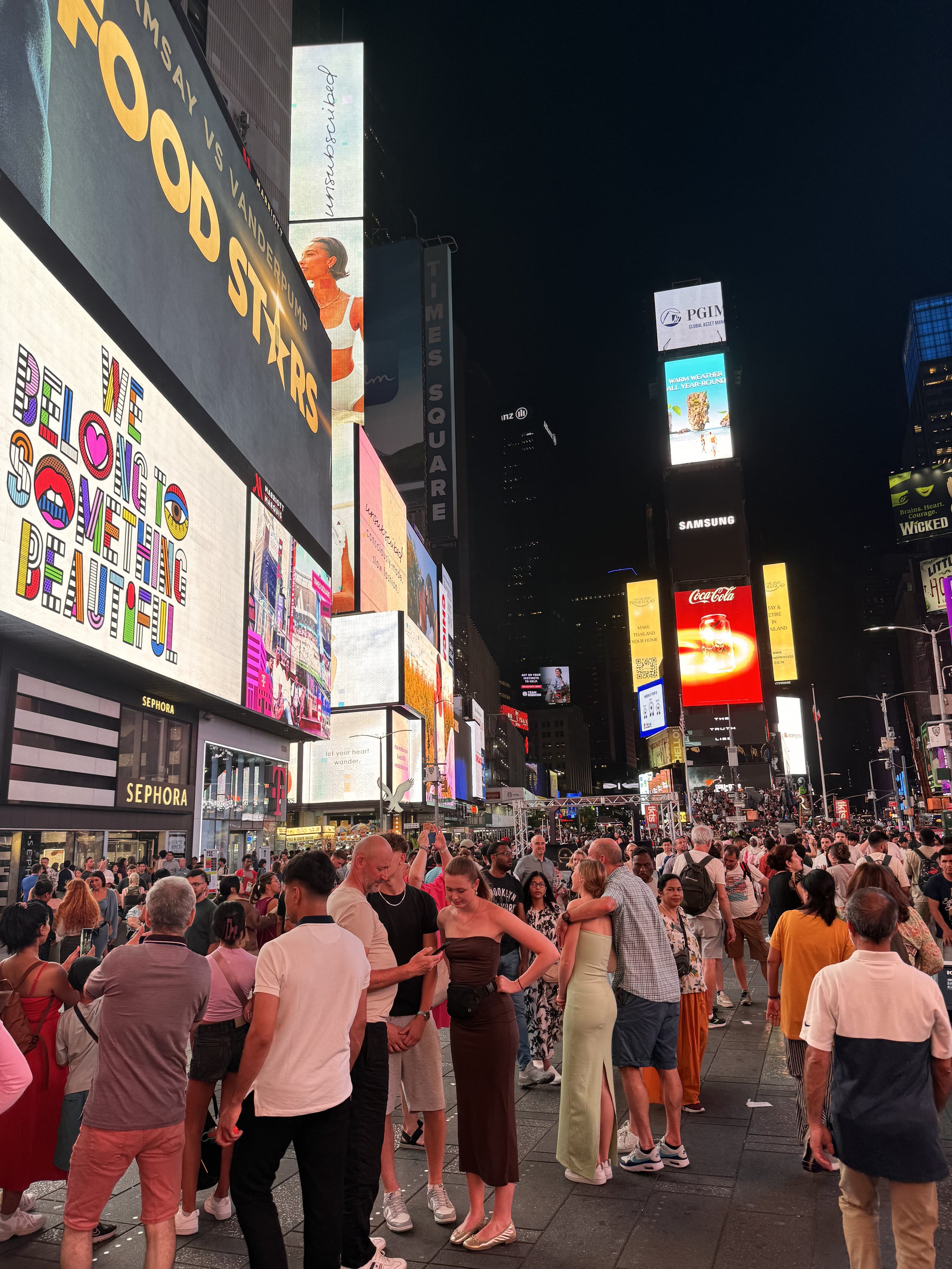 Times Square lit up after dark