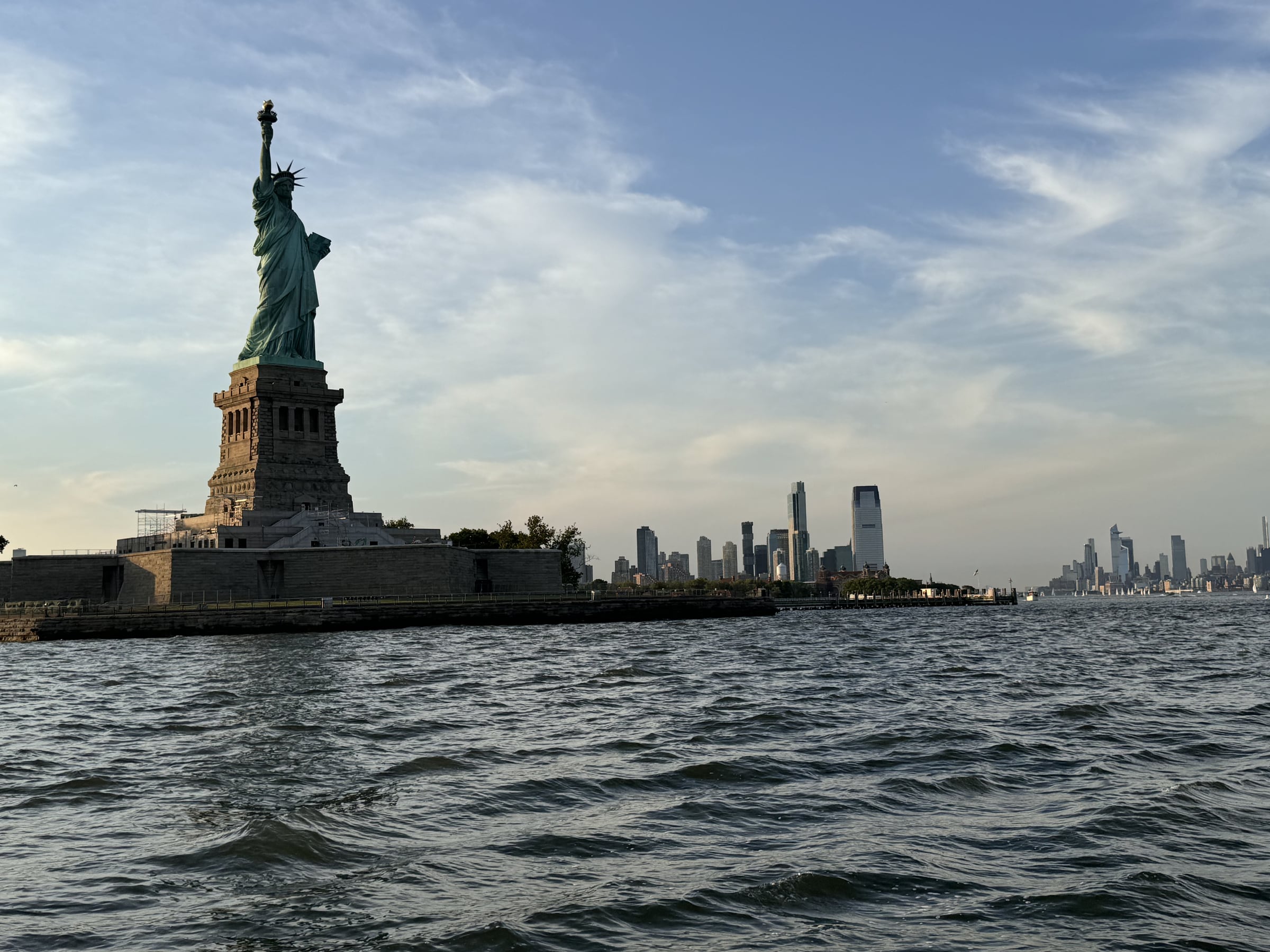 The Statue of Liberty seen from the harbor