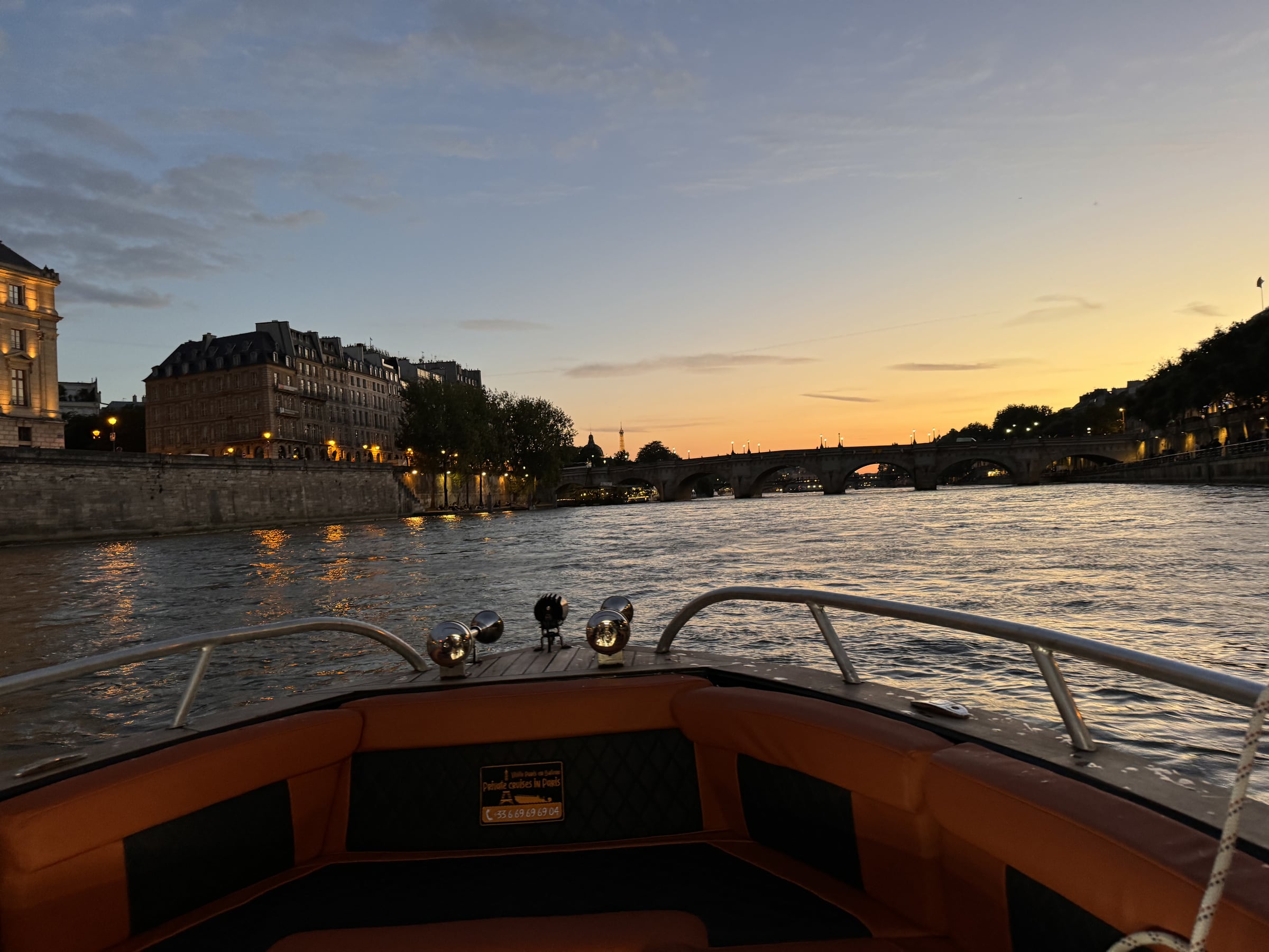 The Seine at golden hour, seen from a boat
